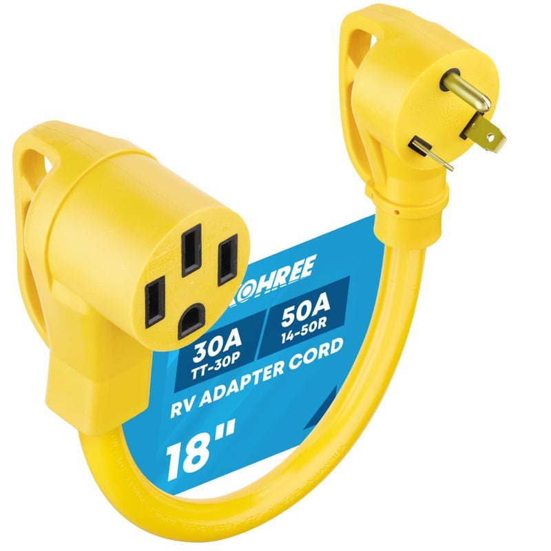 Kohree 30 Amp to 50 Amp RV Plug Adapter 18", Heavy Duty RV Dogbone Electrical Adapter 30A Male to 50A Female Power Cord with Grip Handle, 125V/3750W - Image 1